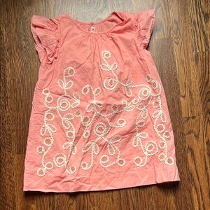 Girls Coral Pink Embroidered Flutter Sleeve Dress
